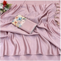 Generic Women's Satin Solid Saree With Unstitched Blouse (Lightpink, 5-5 Mtrs)