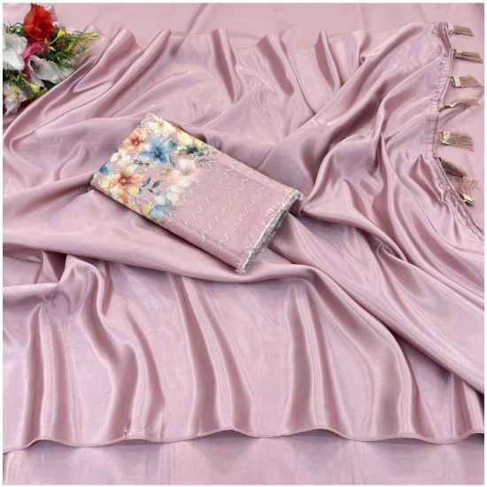 Generic Women's Satin Solid Saree With Unstitched Blouse (Lightpink, 5-5 Mtrs) Generic Women's Satin Solid Saree With Unstitched Blouse (Lightpink, 5-5 Mtrs)