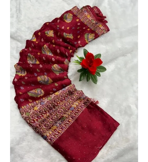 Generic Women's Chiffon Printed Saree With Unstitched Blouse (Red, 5-5 Mtrs)