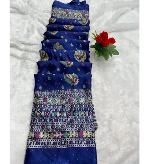 Generic Women's Chiffon Printed Saree With Unstitched Blouse (Navy, 5-5 Mtrs)