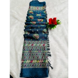 Generic Women's Chiffon Printed Saree With Unstitched Blouse (Teal, 5-5 Mtrs)