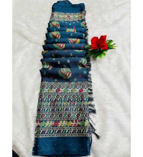 Generic Women's Chiffon Printed Saree With Unstitched Blouse (Teal, 5-5 Mtrs)