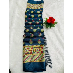 Generic Women's Silk Blend Printed Saree With Unstitched Blouse (Teal, 5-5 Mtrs)