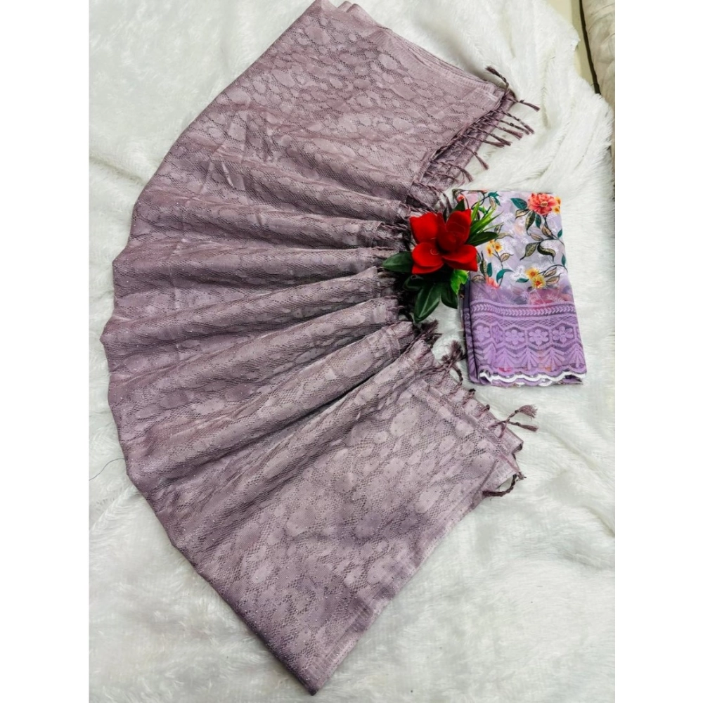 Generic Women's Georgette Embellished Saree With Unstitched Blouse (Purple, 5-5 Mtrs)