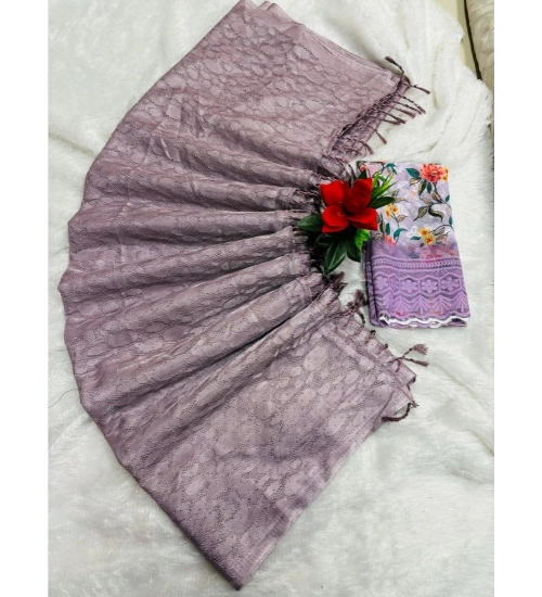 Generic Women's Georgette Embellished Saree With Unstitched Blouse (Purple, 5-5 Mtrs)