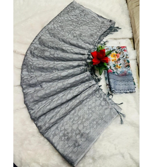 Generic Women's Georgette Embellished Saree With Unstitched Blouse (Grey, 5-5 Mtrs)