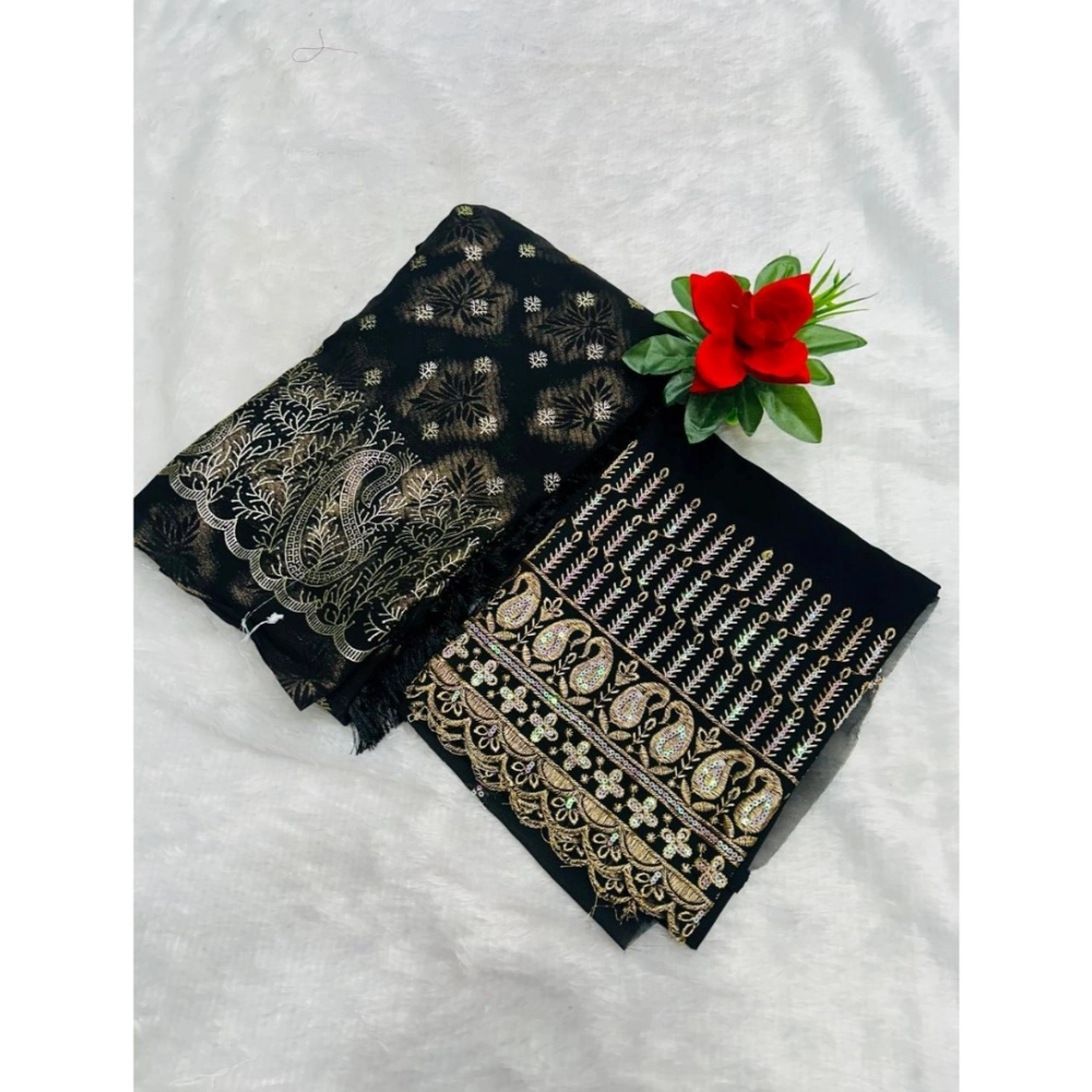 Generic Women's Georgette Printed Saree With Unstitched Blouse (Black, 5-5 Mtrs)