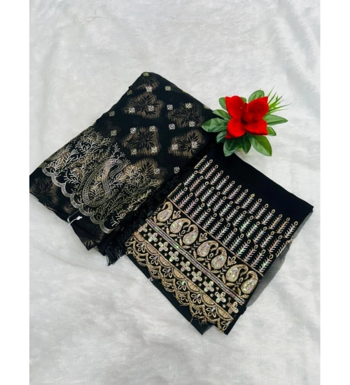 Generic Women's Georgette Printed Saree With Unstitched Blouse (Black, 5-5 Mtrs)