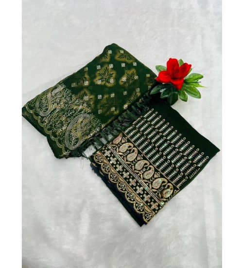 Generic Women's Georgette Printed Saree With Unstitched Blouse (Dark Green, 5-5 Mtrs)