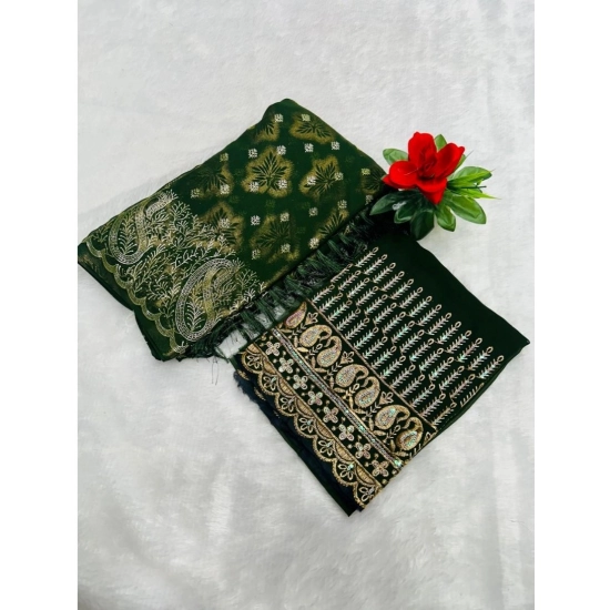 Generic Women's Georgette Printed Saree With Unstitched Blouse (Dark Green, 5-5 Mtrs)