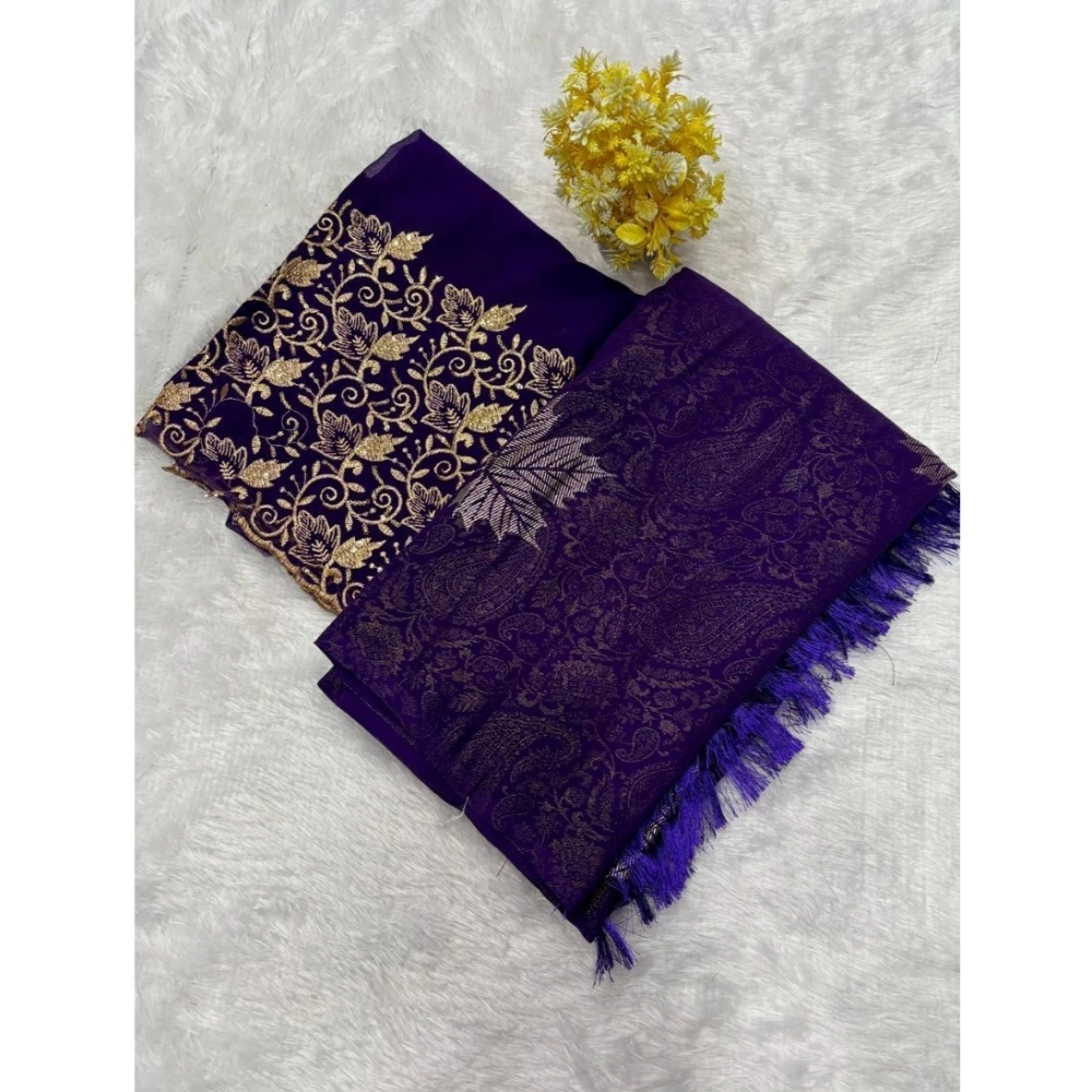 Generic Women's Georgette Printed Saree With Unstitched Blouse (Purple, 5-5 Mtrs) Generic Women's Georgette Printed Saree With Unstitched Blouse (Purple, 5-5 Mtrs)