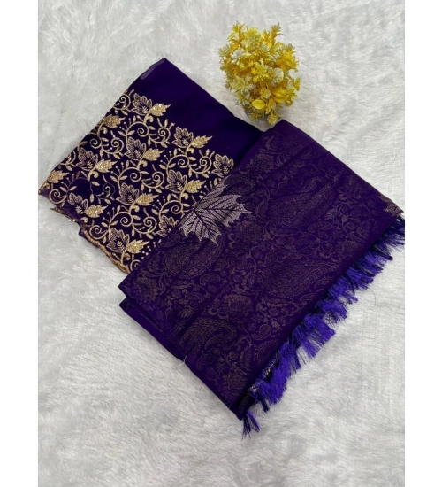 Generic Women's Georgette Printed Saree With Unstitched Blouse (Purple, 5-5 Mtrs)