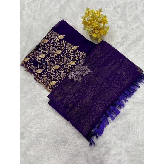 Generic Women's Georgette Printed Saree With Unstitched Blouse (Purple, 5-5 Mtrs) Generic Women's Georgette Printed Saree With Unstitched Blouse (Purple, 5-5 Mtrs)