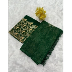 Generic Women's Georgette Printed Saree With Unstitched Blouse (Green, 5-5 Mtrs)