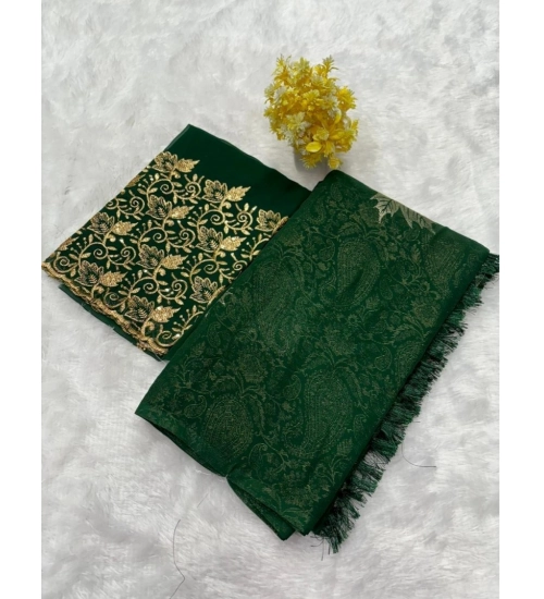 Generic Women's Georgette Printed Saree With Unstitched Blouse (Green, 5-5 Mtrs)