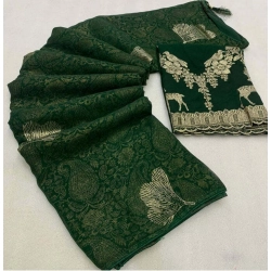 Generic Women's Georgette Printed Saree With Unstitched Blouse (Green, 5-5 Mtrs)