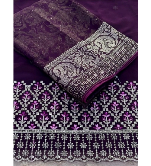 Generic Women's Georgette Printed Saree With Unstitched Blouse (Magenta, 5-5 Mtrs)