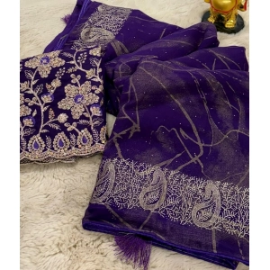 Generic Women's Georgette Printed Saree With Unstitched Blouse (Purple, 5-5 Mtrs)