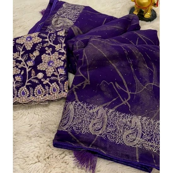 Generic Women's Georgette Printed Saree With Unstitched Blouse (Purple, 5-5 Mtrs) Generic Women's Georgette Printed Saree With Unstitched Blouse (Purple, 5-5 Mtrs)