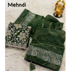 Generic Women's Georgette Printed Saree With Unstitched Blouse (Green, 5-5 Mtrs)