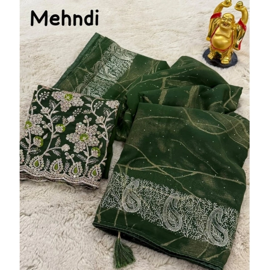 Generic Women's Georgette Printed Saree With Unstitched Blouse (Green, 5-5 Mtrs) Generic Women's Georgette Printed Saree With Unstitched Blouse (Green, 5-5 Mtrs)