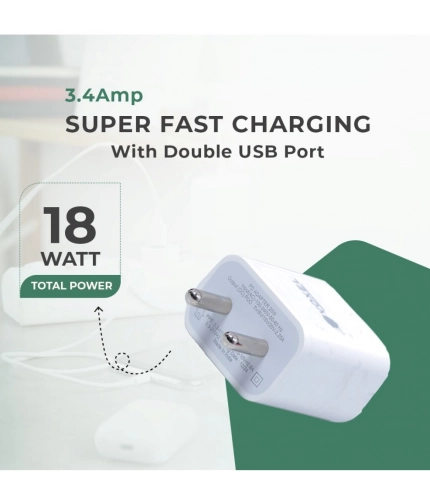 Generic VOXEL 18 Watt Double Usb Port Charger AB Plastic (White) Generic VOXEL 18 Watt Double Usb Port Charger AB Plastic (White)