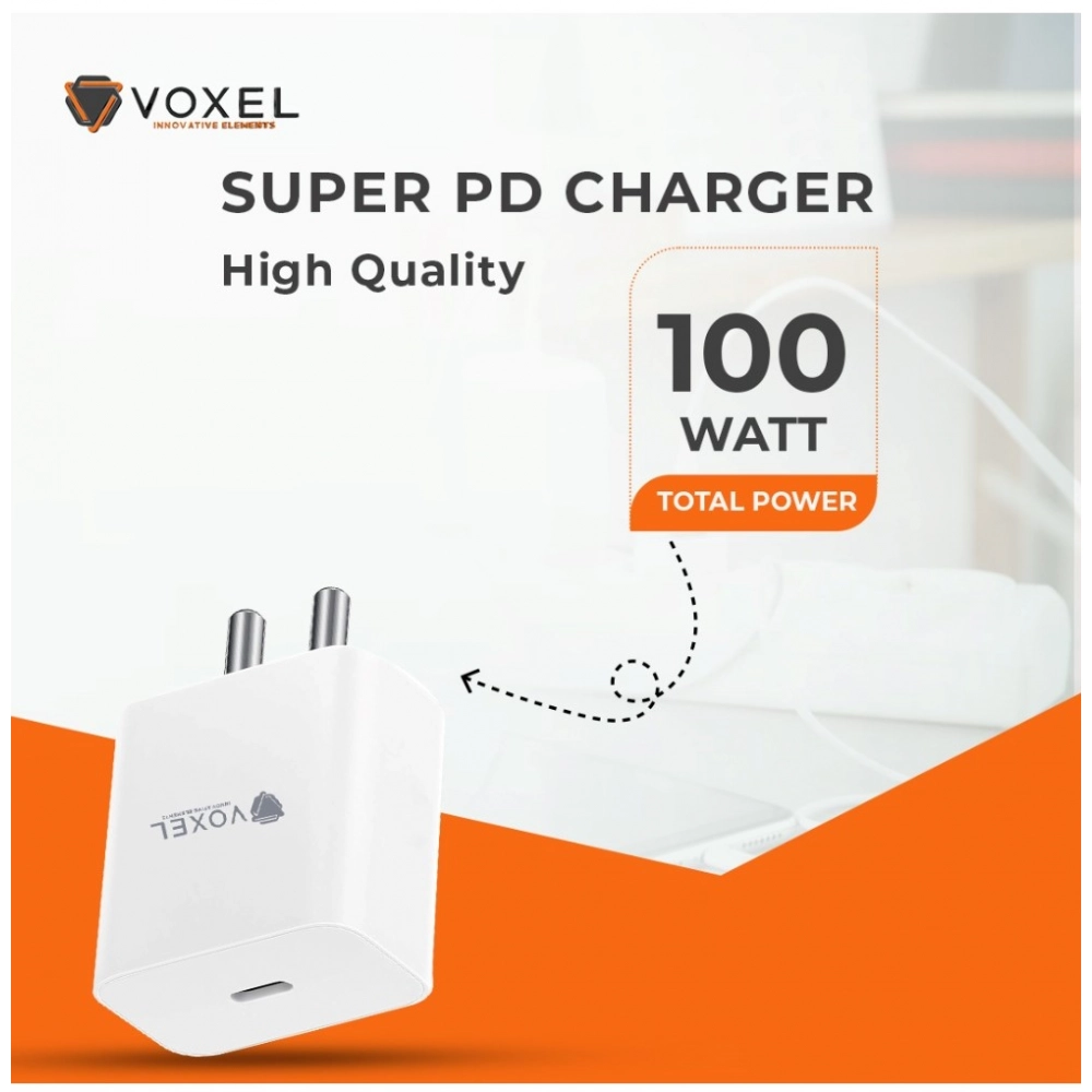 Generic VOXEL 100 Watt ' C ' Port PD Fast Charger AB Plastic (White) Generic VOXEL 100 Watt ' C ' Port PD Fast Charger AB Plastic (White)