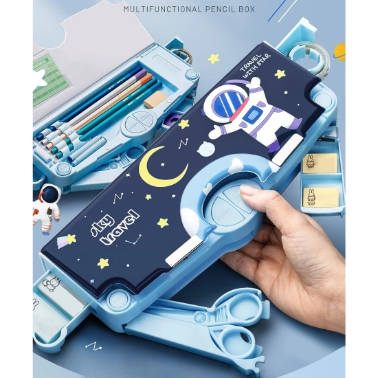 Generic Plastic Magnetic Pencil Case With Sharpener Compass Box For Kids (Multicolor )