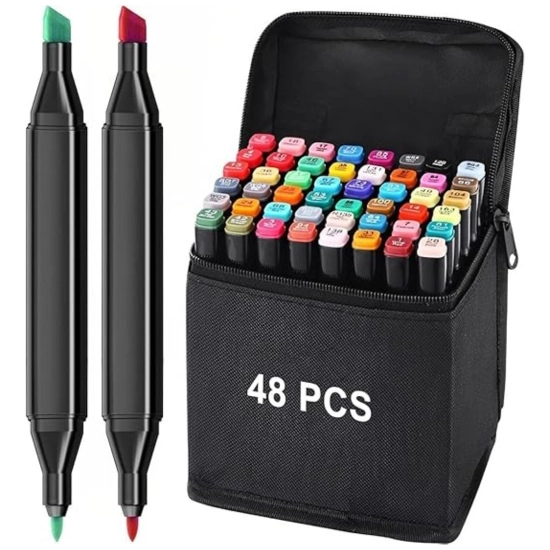 Generic Plastic 48Pcs Colors Art Markers Sketch Pen Dual Tip Artist Art Marker (Multicolor )