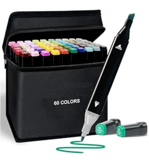 Generic Plastic 60Pcs Colors Art Markers Sketch Pen Dual Tip Artist Art Marker (Multicolor )