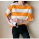 Generic Women's Lycra Striped Round Neck Short Sleeve T-Shirt (White-Orange) Generic Women's Lycra Striped Round Neck Short Sleeve T-Shirt (White-Orange)