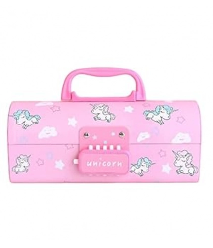 Generic Plastic Pen, Pencil Box Suitcase Style Password Lock (Multicolor )