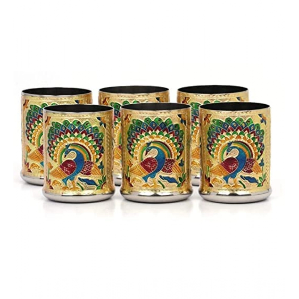 Generic Steel Meenakari Peacock Design Decorative Glass Set (Gold) Generic Steel Meenakari Peacock Design Decorative Glass Set (Gold)
