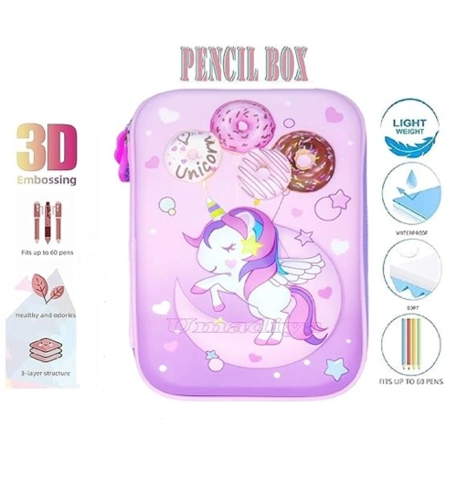 Generic Plastic Unicorn Embossed Cover Pencil Pouch, Kids, Pencil Box (Multicolor )
