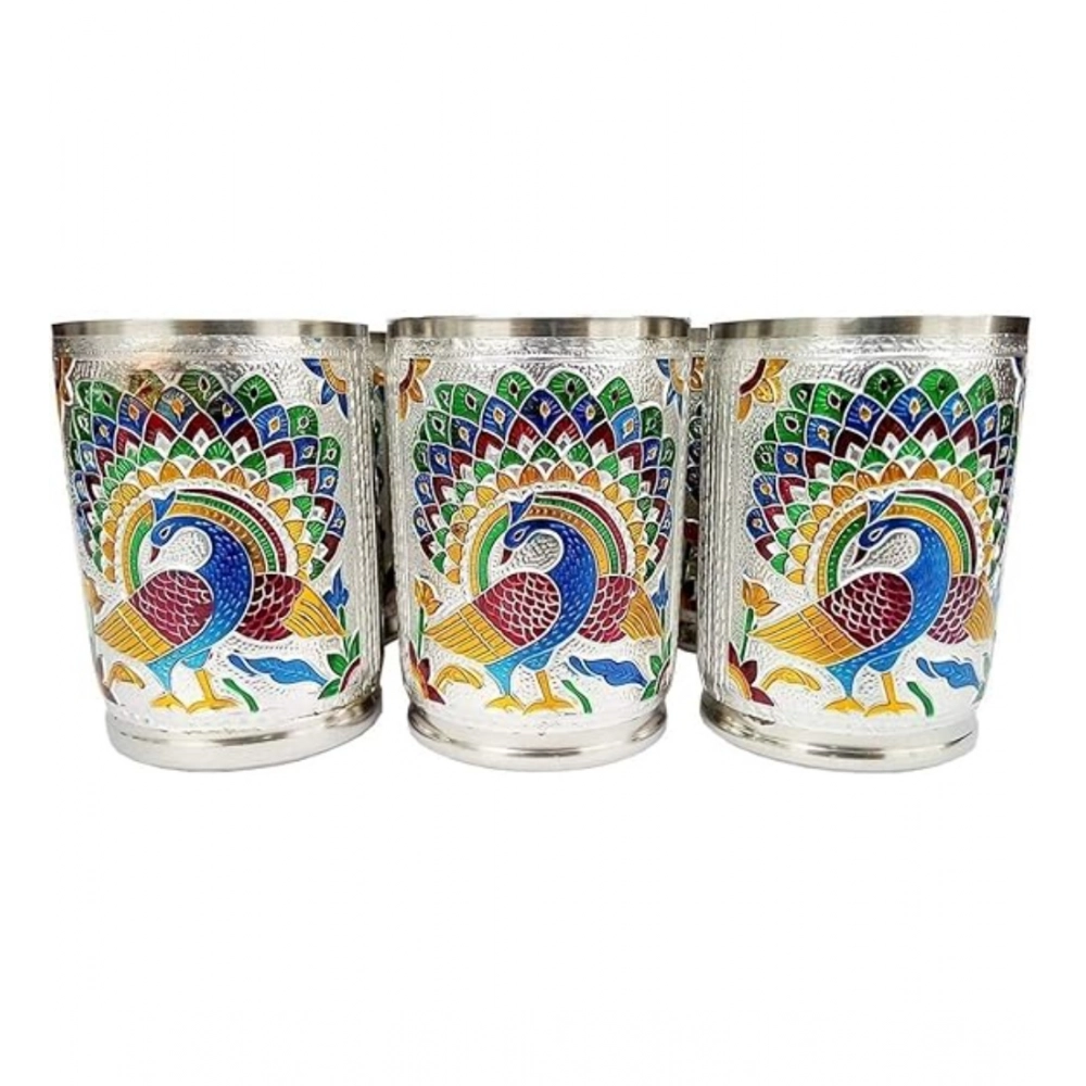 Generic Steel Meenakari Peacock Design Decorative Glass Set (Silver) Generic Steel Meenakari Peacock Design Decorative Glass Set (Silver)