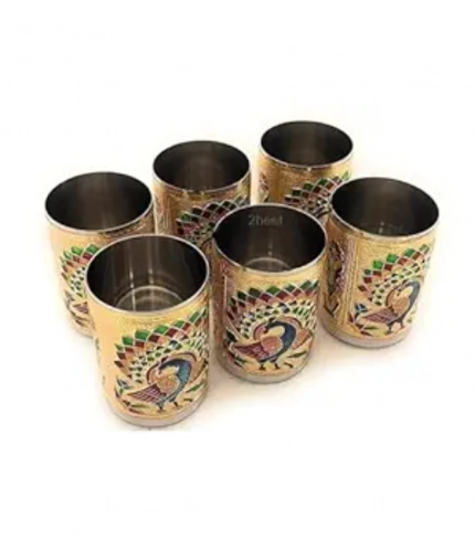 Generic Steel Meenakari Peacock Design Decorative Glass Set (Gold) Generic Steel Meenakari Peacock Design Decorative Glass Set (Gold)