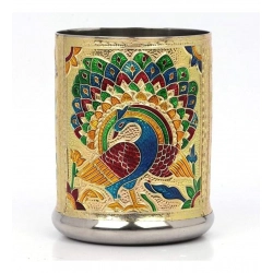 Generic Steel Meenakari Peacock Design Decorative Glass Set (Gold)