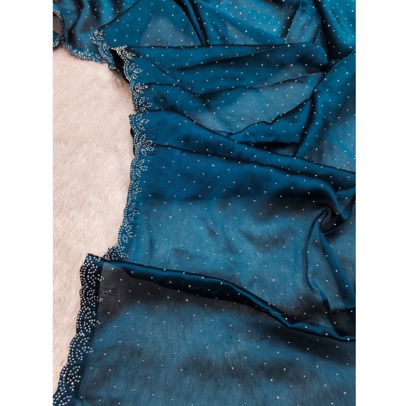 Women's Georgette Satin Silk Saree With Unstitched Blouse 5.5Mtr (Blue) Women's Georgette Satin Silk Saree With Unstitched Blouse 5.5Mtr (Blue)