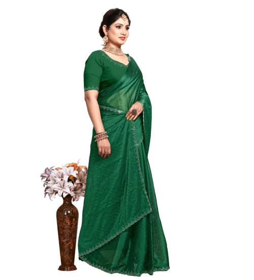 Generic Women's Georgette Satin Silk Saree With Unstitched Blouse 5.5Mtr (Green)