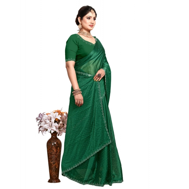 Women's Georgette Satin Silk Saree With Unstitched Blouse 5.5Mtr (Green) Women's Georgette Satin Silk Saree With Unstitched Blouse 5.5Mtr (Green)