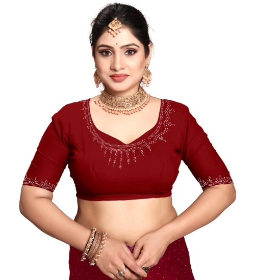 Generic Women's Georgette Satin Silk Saree With Unstitched Blouse 5.5Mtr (Red)