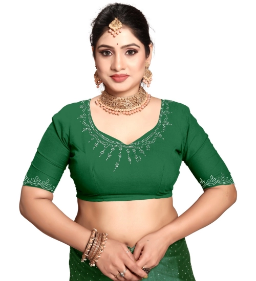 Generic Women's Georgette Satin Silk Saree With Unstitched Blouse 5.5Mtr (Green)