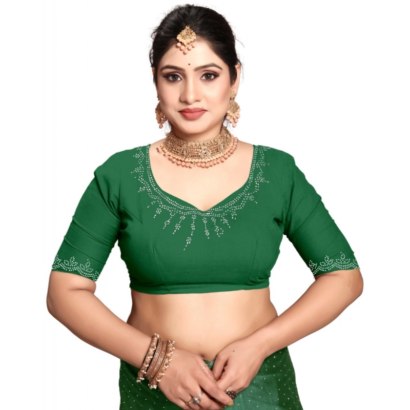 Women's Georgette Satin Silk Saree With Unstitched Blouse 5.5Mtr (Green) Women's Georgette Satin Silk Saree With Unstitched Blouse 5.5Mtr (Green)