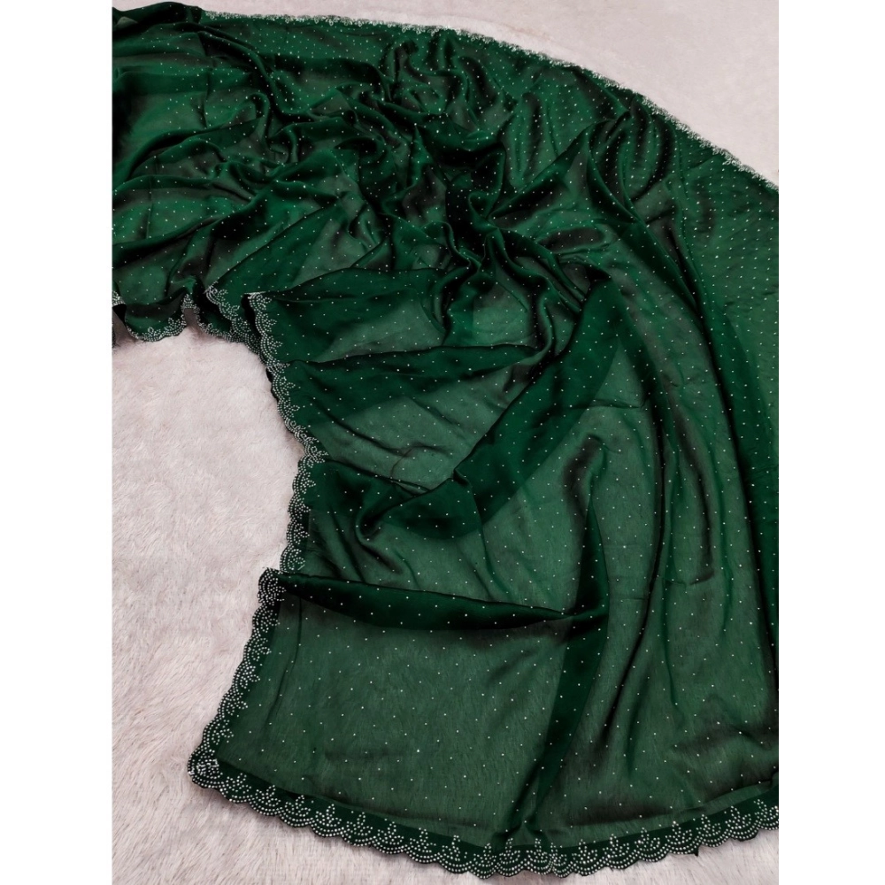 Generic Women's Georgette Satin Silk Saree With Unstitched Blouse 5.5Mtr (Green) Generic Women's Georgette Satin Silk Saree With Unstitched Blouse 5.5Mtr (Green)