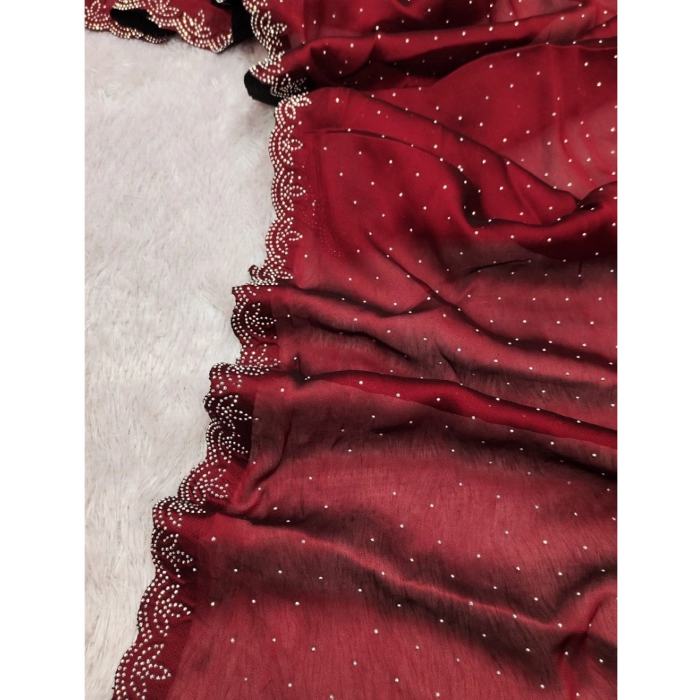 Generic Women's Georgette Satin Silk Saree With Unstitched Blouse 5.5Mtr (Red) Generic Women's Georgette Satin Silk Saree With Unstitched Blouse 5.5Mtr (Red)