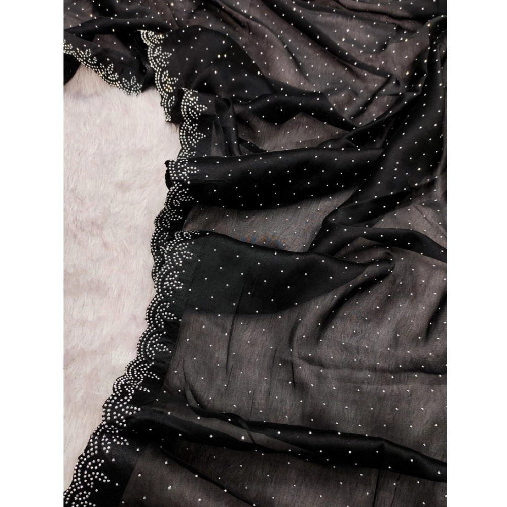 Generic Women's Georgette Satin Silk Saree With Unstitched Blouse 5.5Mtr (Black) Generic Women's Georgette Satin Silk Saree With Unstitched Blouse 5.5Mtr (Black)