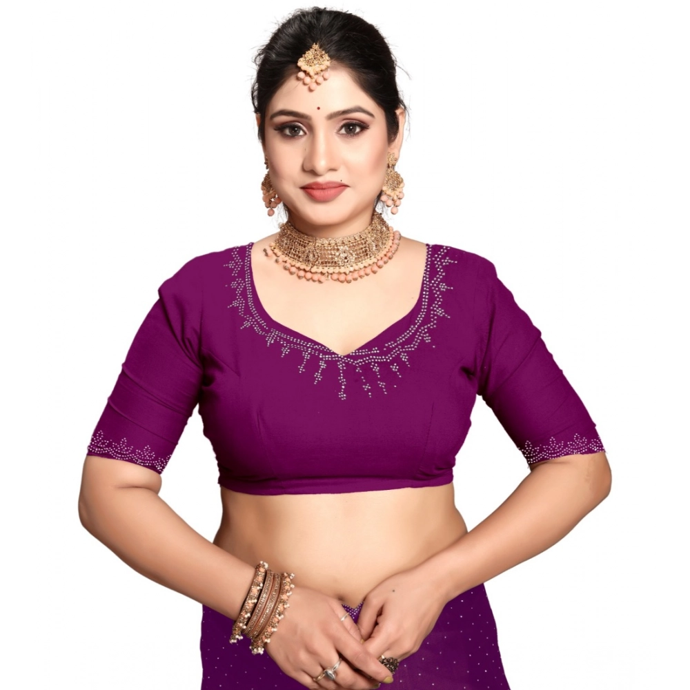 Generic Women's Georgette Satin Silk Saree With Unstitched Blouse 5.5Mtr (Wine) Generic Women's Georgette Satin Silk Saree With Unstitched Blouse 5.5Mtr (Wine)