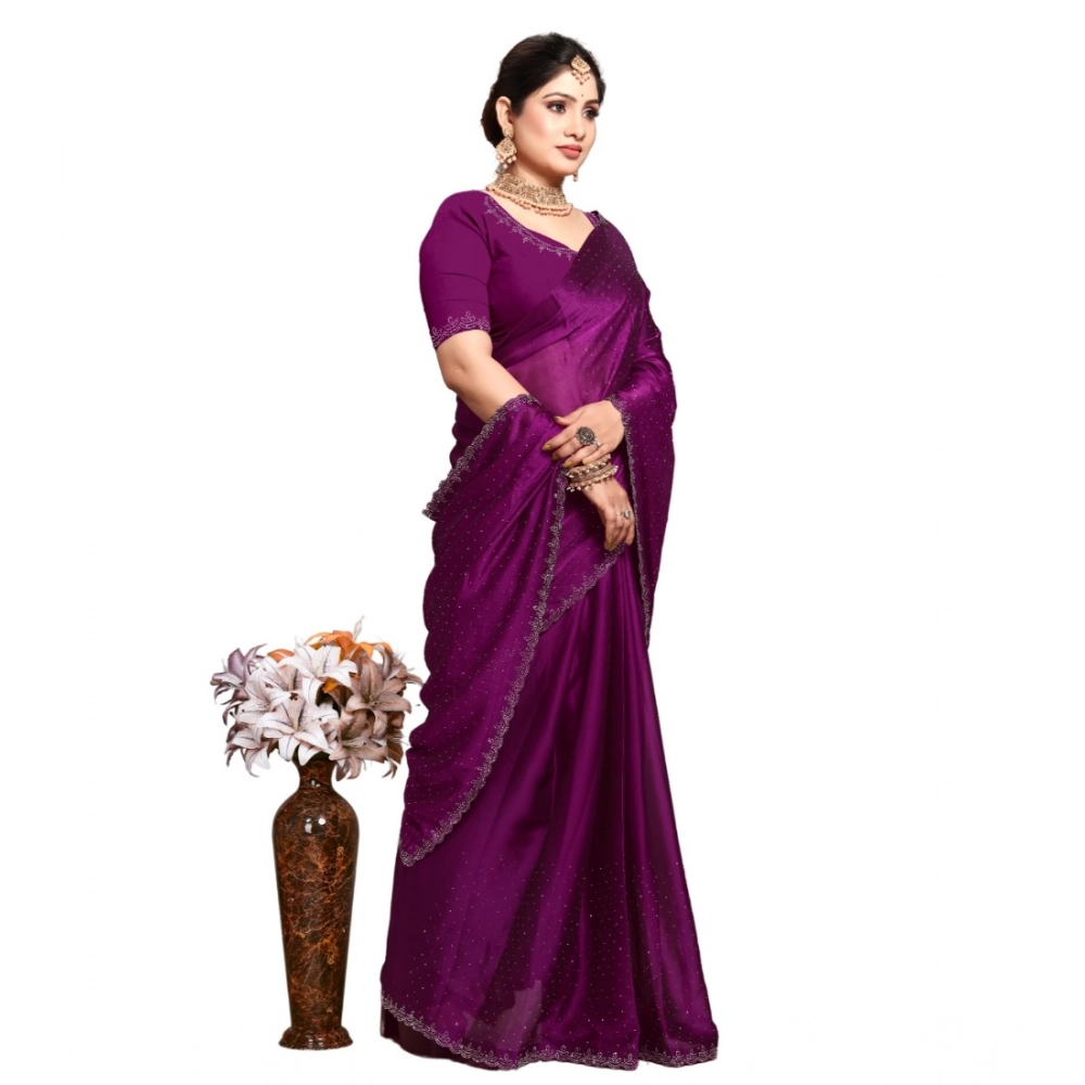 Generic Women's Georgette Satin Silk Saree With Unstitched Blouse 5.5Mtr (Wine) Generic Women's Georgette Satin Silk Saree With Unstitched Blouse 5.5Mtr (Wine)