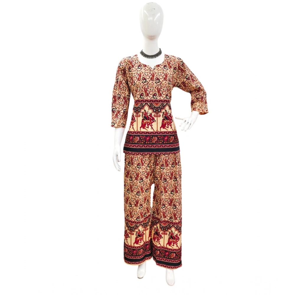 Generic Women's Cotton Jaipuri Printed 3-4th Sleeve Co ord Set (Multicolor) Generic Women's Cotton Jaipuri Printed 3-4th Sleeve Co ord Set (Multicolor)