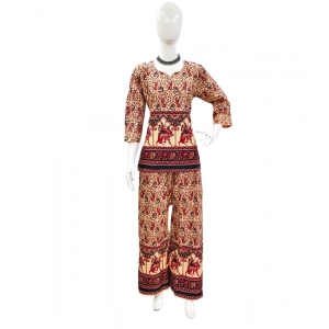 Generic Women's Cotton Jaipuri Printed 3-4th Sleeve Co ord Set (Multicolor)